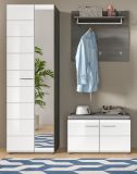 Garderobe Set 3-teilig Rumba in wei Hochglanz und Rauchsilber grau Garderobenkombination 155 cm