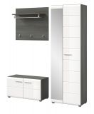 Garderobe Set 3-teilig Rumba in wei Hochglanz und Rauchsilber grau Garderobenkombination 155 cm