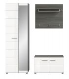 Garderobe Set 3-teilig Rumba in wei Hochglanz und Rauchsilber grau Garderobenkombination 155 cm