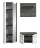 Garderobe Set 3-teilig Rumba in wei Hochglanz und Rauchsilber grau Garderobenkombination 155 cm
