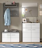 Garderobe Set 4-teilig Rumba in wei Hochglanz und Rauchsilber grau Garderobenkombination 175 cm