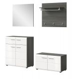 Garderobe Set 4-teilig Rumba in wei Hochglanz und Rauchsilber grau Garderobenkombination 175 cm