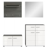 Garderobe Set 4-teilig Rumba in wei Hochglanz und Rauchsilber grau Garderobenkombination 175 cm