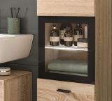 Badezimmer Midischrank Lowell in Sonoma Eiche und schwarz Badschrank hngend / stehend 30 x 125 cm