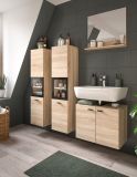 Badezimmer Midischrank Lowell in Sonoma Eiche und schwarz Badschrank hngend / stehend 30 x 125 cm