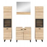 Badmbel Set 4-teilig Lowell in Sonoma Eiche und schwarz Badkombination hngend / stehend 137 x 186 cm