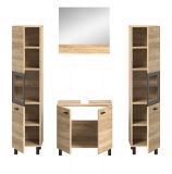 Badmbel Set 4-teilig Lowell in Sonoma Eiche und schwarz Badkombination hngend / stehend 137 x 186 cm