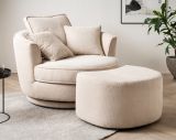 Drehsessel Comfy in wollwei Web-Velours XL Sessel 360 drehbar inklusive 3 x Kissen