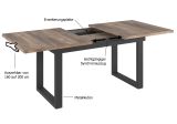 Esstisch Syncro in Tabak Eiche und Metall schwarz Industrial Look ausziehbar 160 - 200 cm