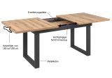 Esstisch Syncro in Evoke Eiche und Metall schwarz Industrial Look ausziehbar 160 - 200 cm