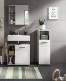 Badezimmer Kommode Carlo in wei Hochglanz und grau Badkommode mit Soft-Close 30 x 95 cm