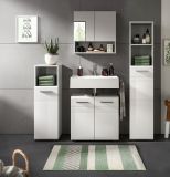 Badezimmer Kommode Carlo in wei Hochglanz und grau Badkommode mit Soft-Close 30 x 95 cm