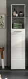 Badezimmer Hochschrank Carlo in wei Hochglanz und grau Badschrank mit Soft-Close 30 x 150 cm
