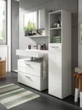 Badezimmer Hochschrank Carlo in wei Hochglanz und grau Badschrank mit Soft-Close 30 x 150 cm