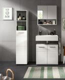 Badezimmer Hochschrank Carlo in wei Hochglanz und grau Badschrank mit Soft-Close 30 x 150 cm