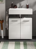 Waschbeckenunterschrank Carlo in wei Hochglanz und grau Badschrank mit Soft-Close 60 cm