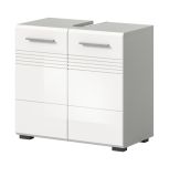 Waschbeckenunterschrank Carlo in wei Hochglanz und grau Badschrank mit Soft-Close 60 cm