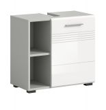Waschbeckenunterschrank Carlo in wei Hochglanz und grau Badschrank mit Soft-Close 60 cm