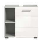 Waschbeckenunterschrank Carlo in wei Hochglanz und grau Badschrank mit Soft-Close 60 cm