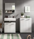 Badmbel Set 3-teilig Carlo in wei Hochglanz und grau Badkombination mit Soft-Close 135 cm
