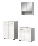 Badmbel Set 3-teilig Carlo in wei Hochglanz und grau Badkombination mit Soft-Close 135 cm