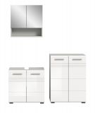 Badmbel Set 3-teilig Carlo in wei Hochglanz und grau Badkombination mit Soft-Close 135 cm