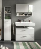 Badmbel Set 3-teilig Carlo in wei Hochglanz und grau Badkombination mit Soft-Close 125 cm