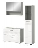 Badmbel Set 3-teilig Carlo in wei Hochglanz und grau Badkombination mit Soft-Close 125 cm
