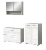 Badmbel Set 3-teilig Carlo in wei Hochglanz und grau Badkombination mit Soft-Close 155 cm