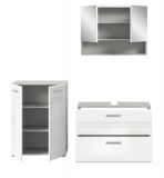 Badmbel Set 3-teilig Carlo in wei Hochglanz und grau Badkombination mit Soft-Close 155 cm