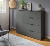 Kommode Riano in grau mit Glasauflage Sideboard 135 cm, Soft-Close-Funktion