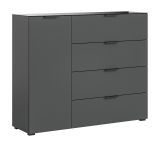 Kommode Riano in grau mit Glasauflage Sideboard 135 cm, Soft-Close-Funktion