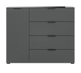 Kommode Riano in grau mit Glasauflage Sideboard 135 cm, Soft-Close-Funktion