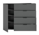 Kommode Riano in grau mit Glasauflage Sideboard 135 cm, Soft-Close-Funktion