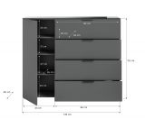 Kommode Riano in grau mit Glasauflage Sideboard 135 cm, Soft-Close-Funktion