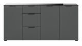 Sideboard Riano in grau mit Glasauflage Kommode 179 cm, Soft-Close-Funktion
