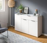 Kommode Riano in wei mit Glasauflage Sideboard 135 cm, Soft-Close-Funktion