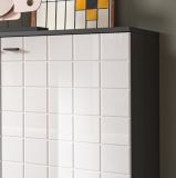 Kommode Hakon in wei Hochglanz und grau Sideboard 92 x 86