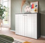 Kommode Hakon in wei Hochglanz und grau Sideboard 92 x 86