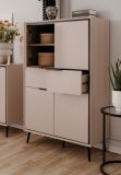 Highboard Brebbia in sand und schwarz Kommode 90 x 140 cm, Soft-Close-Funktion