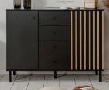 Kommode Biella in schwarz und Artisan Eiche, Sideboard 118 cm Anti Fingerprint beschichtet