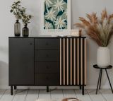 Kommode Biella in schwarz und Artisan Eiche, Sideboard 118 cm Anti Fingerprint beschichtet