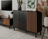 Kommode Biella in schwarz und Artisan Eiche, Sideboard 118 cm Anti Fingerprint beschichtet