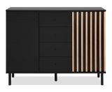 Kommode Biella in schwarz und Artisan Eiche, Sideboard 118 cm Anti Fingerprint beschichtet