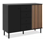 Kommode Biella in schwarz und Artisan Eiche, Sideboard 118 cm Anti Fingerprint beschichtet
