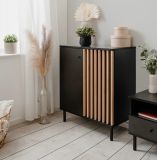 Kommode Biella in schwarz und Artisan Eiche, Sideboard 80 x 90 cm Anti Fingerprint beschichtet