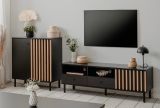 TV-Lowboard Biella in schwarz mit Lamellen in Artisan Eiche Dekor 138 cm, Anti Fingerprint beschichtet