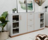 Sideboard Hanno in grau und Hickory Walnuss Kommode 204 x 94 cm