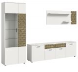 Wohnwand Relief in wei und Gold mit 3-D Struktur Wohnkombination 3-teilig 305 cm