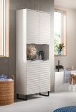 Badezimmer Hochschrank Roove in wei mit 3D-Wellenstruktur Badschrank, Soft-Close-Funktion
